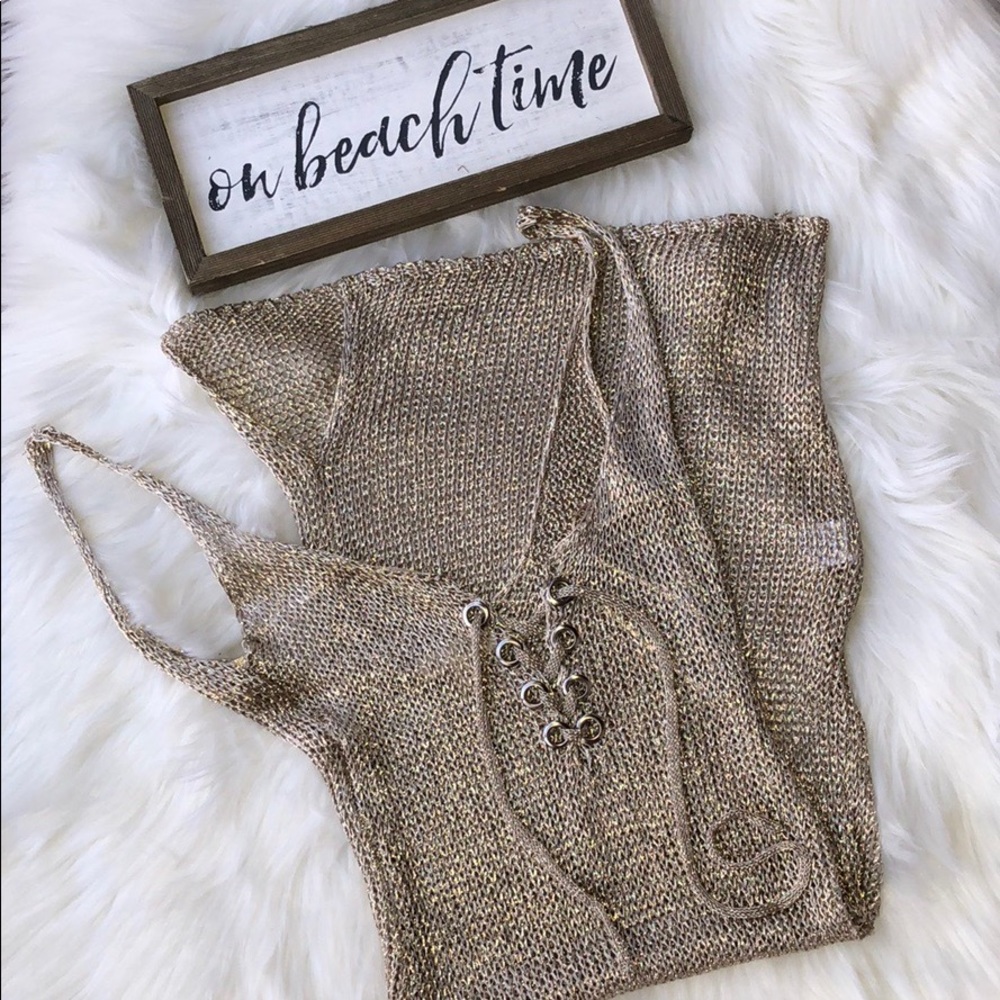 Gold Mesh Swim Cover Up Dress